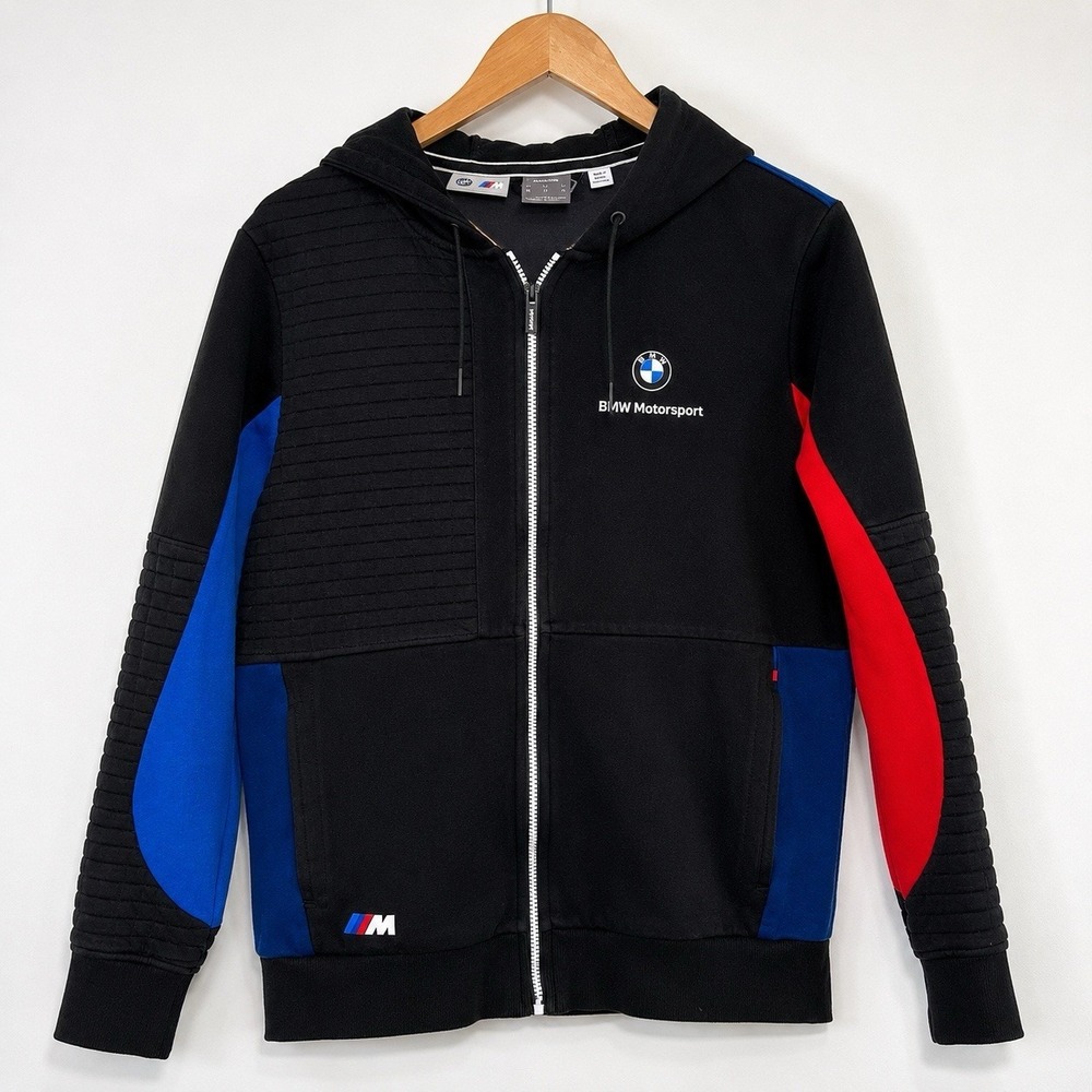 BMW Motorsport Puma Moto Ribbed Full Zip Hoodie Jacket Black Size M